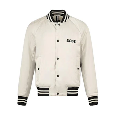 HUGO BOSS SS23 Logo Stripe Trim Baseball Jacket Men’s Off-White 50483945-131