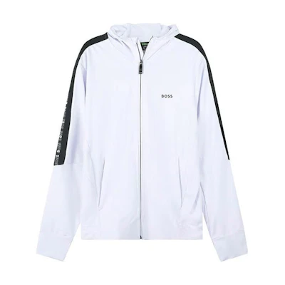HUGO BOSS SS23 Logo Tape Zip Hoodie Jacket White 50472367-100
