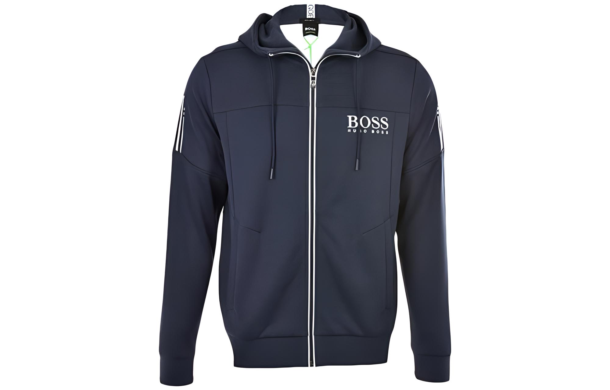 HUGO BOSS SS23 Logo Zip-Up Hoodie Jacket in Navy Blue 50387166-410