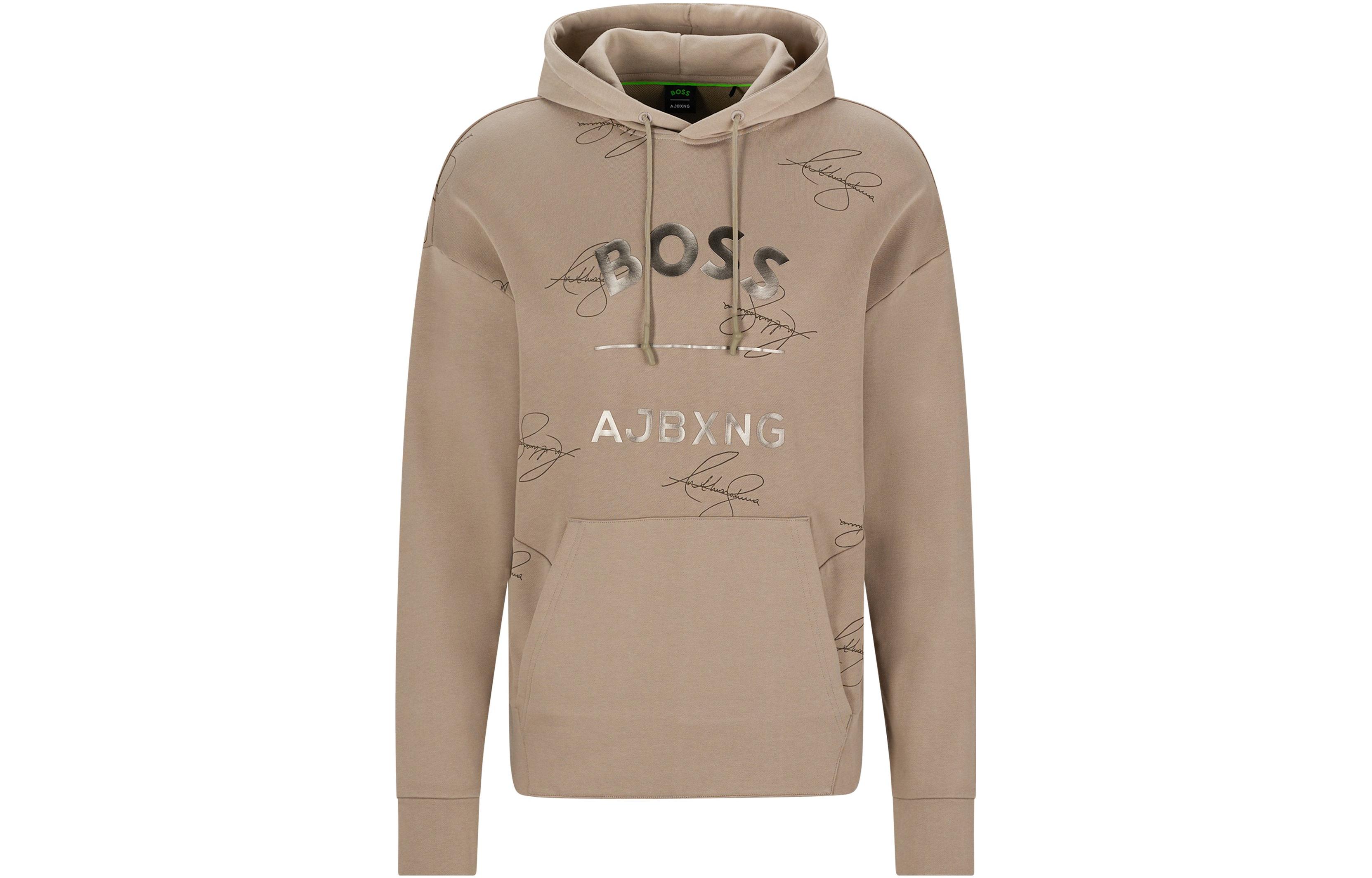 HUGO BOSS SS23 Mens Brown Hoodie with Logo Letter Print 50476428-334