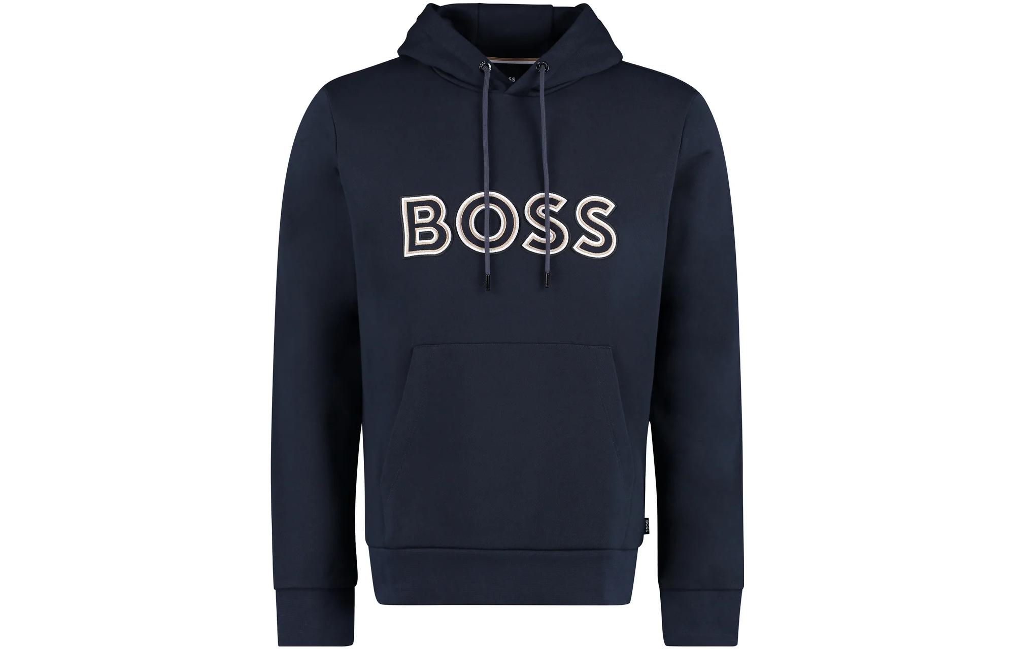 HUGO BOSS SS23 Navy Blue Drawstring Hoodie with Embroidered Logo 50476769-404