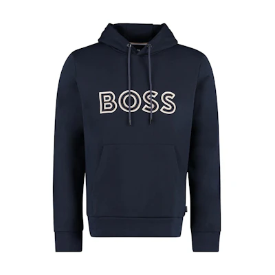 HUGO BOSS SS23 Navy Blue Drawstring Hoodie with Embroidered Logo 50476769-404