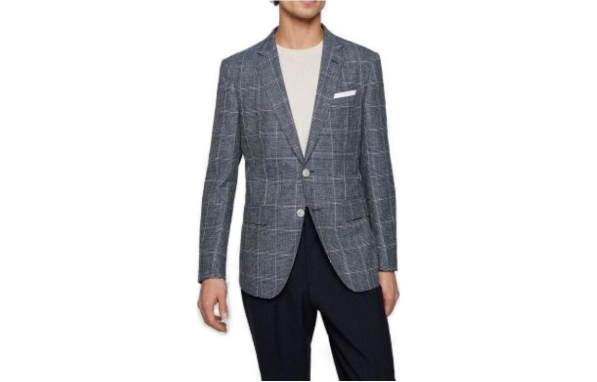 HUGO BOSS SS23 Navy Checkered Blazer Jacket with Notched Lapels 50468936-413