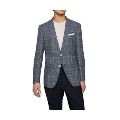 HUGO BOSS SS23 Navy Checkered Blazer Jacket with Notched Lapels 50468936-413