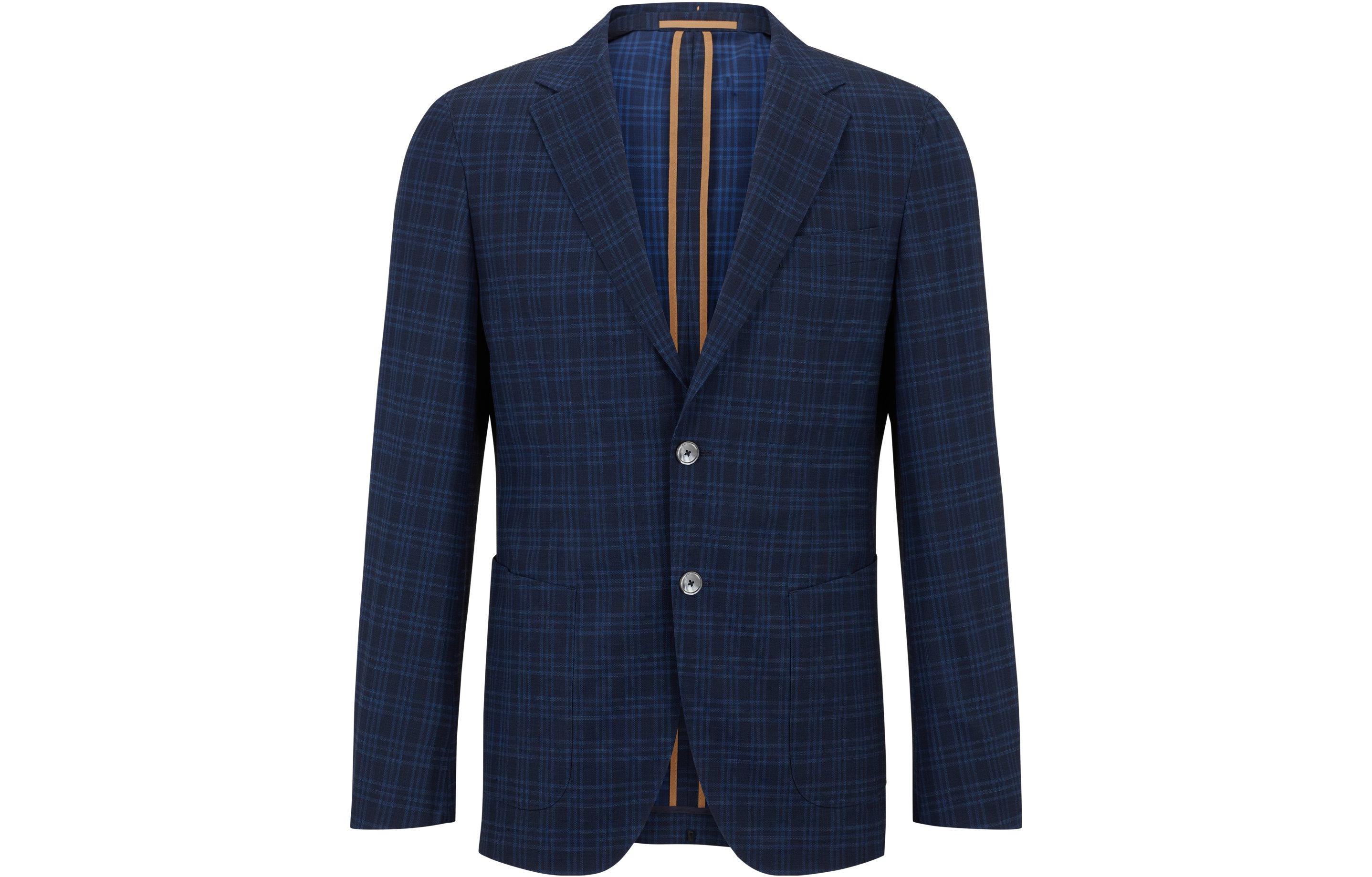 HUGO BOSS SS23 Navy Checkered Comfortable Long-Sleeve Jacket 50490205-404