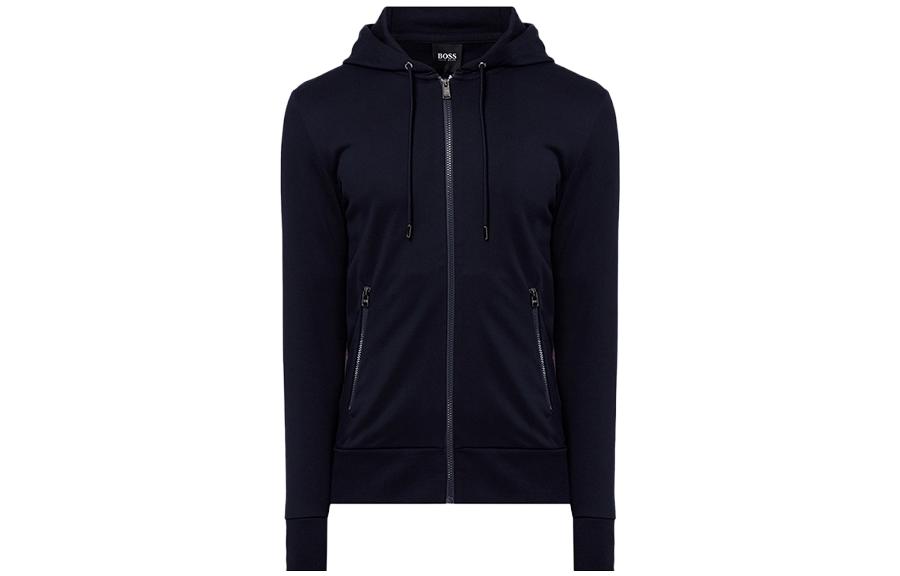 HUGO BOSS SS23 Navy Cotton Hoodie with Letter Print Trim and Zipper Seeger30-50436530-402