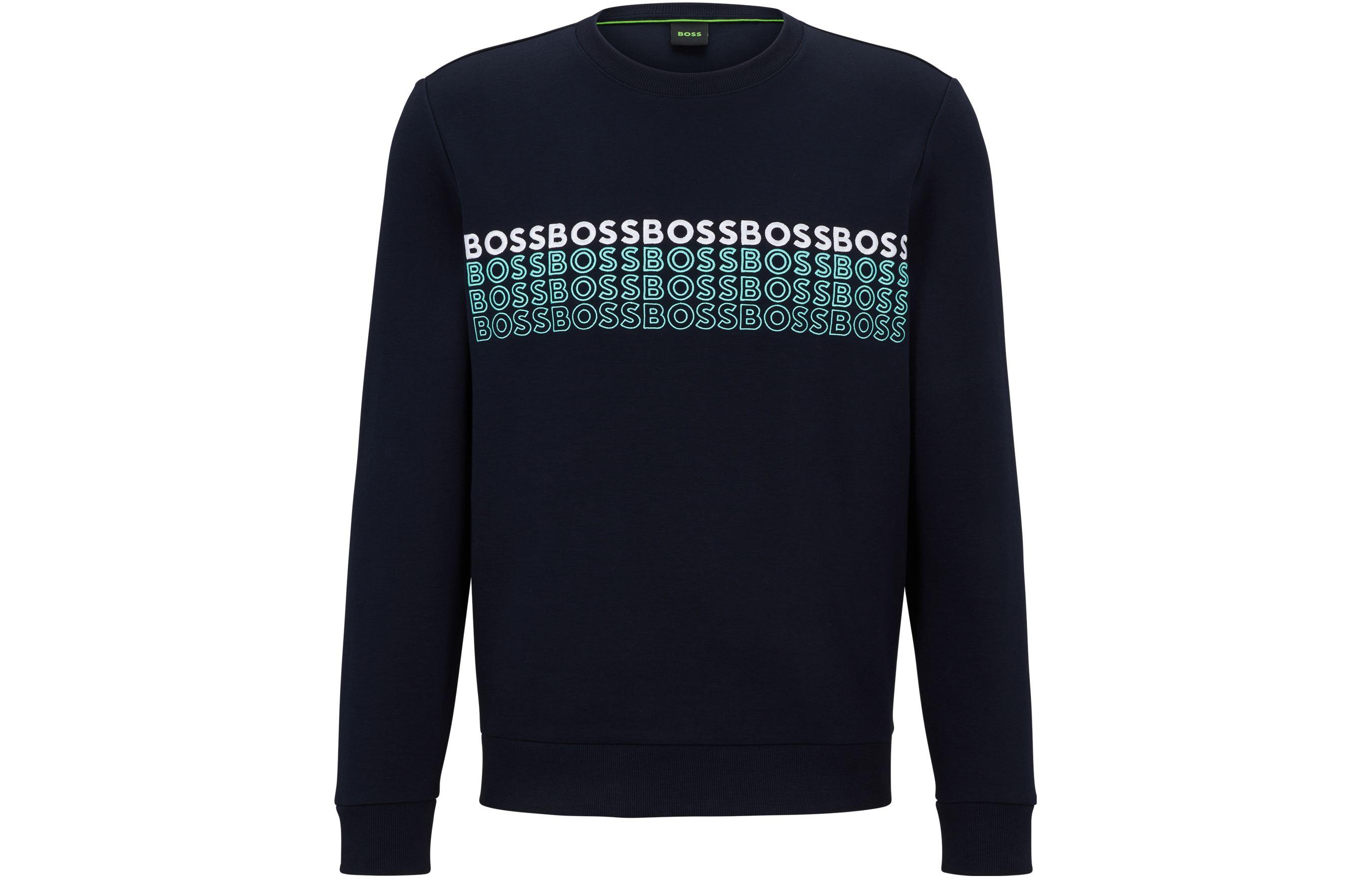 HUGO BOSS SS23 Navy Crewneck Long Sleeve Sweatshirt with Embroidered Logo 50497176-402