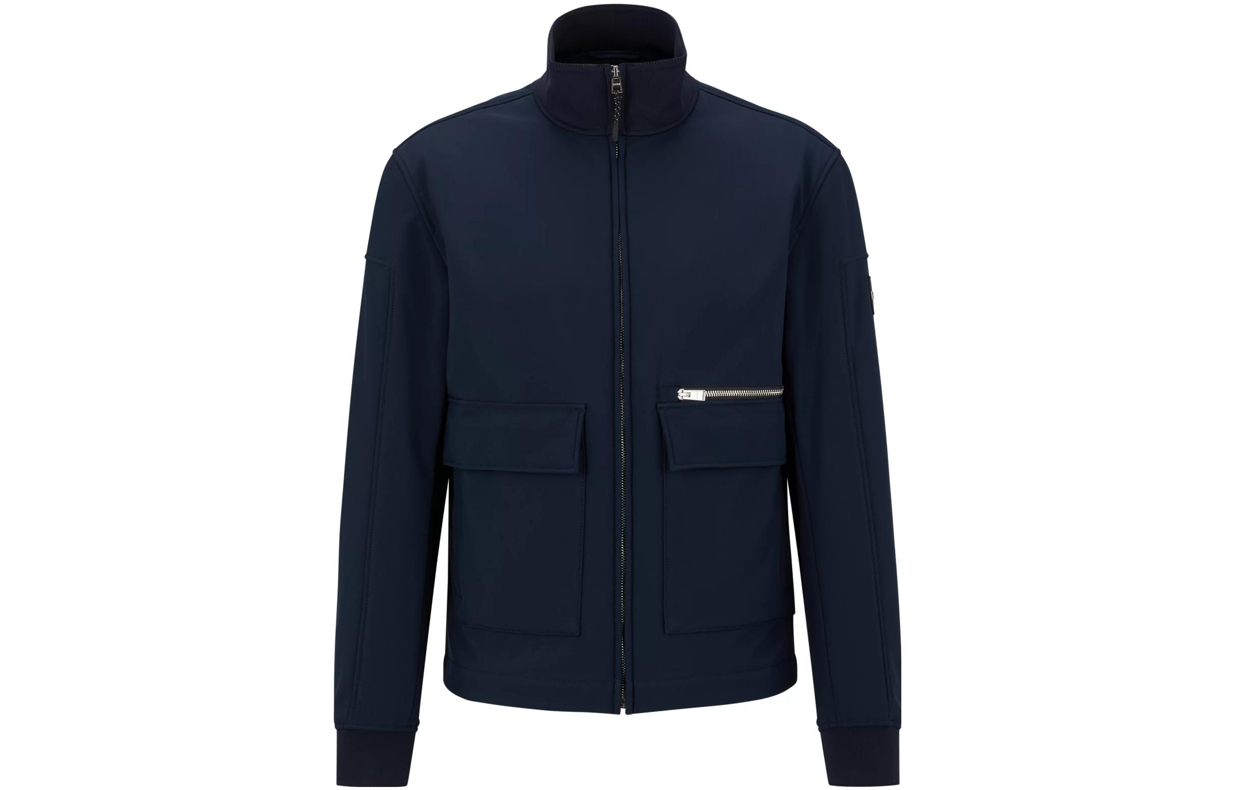 HUGO BOSS SS23 Navy High-Neck Jacket with Solid Logo Patch Design 50481124-404