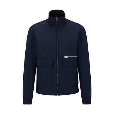 HUGO BOSS SS23 Navy High-Neck Jacket with Solid Logo Patch Design 50481124-404
