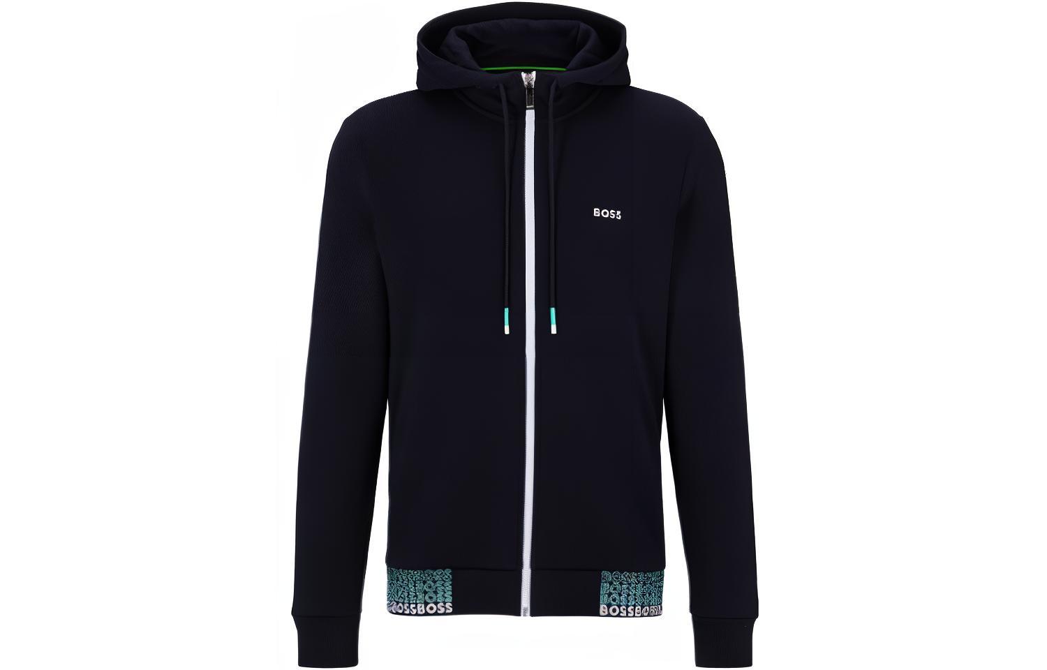 HUGO BOSS SS23 Navy Zip Hoodie with Colorful Logo Print 50497196-402