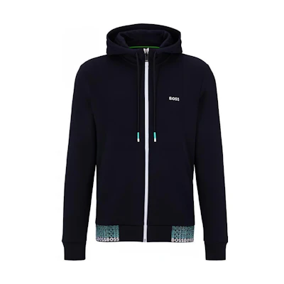 HUGO BOSS SS23 Navy Zip Hoodie with Colorful Logo Print 50497196-402