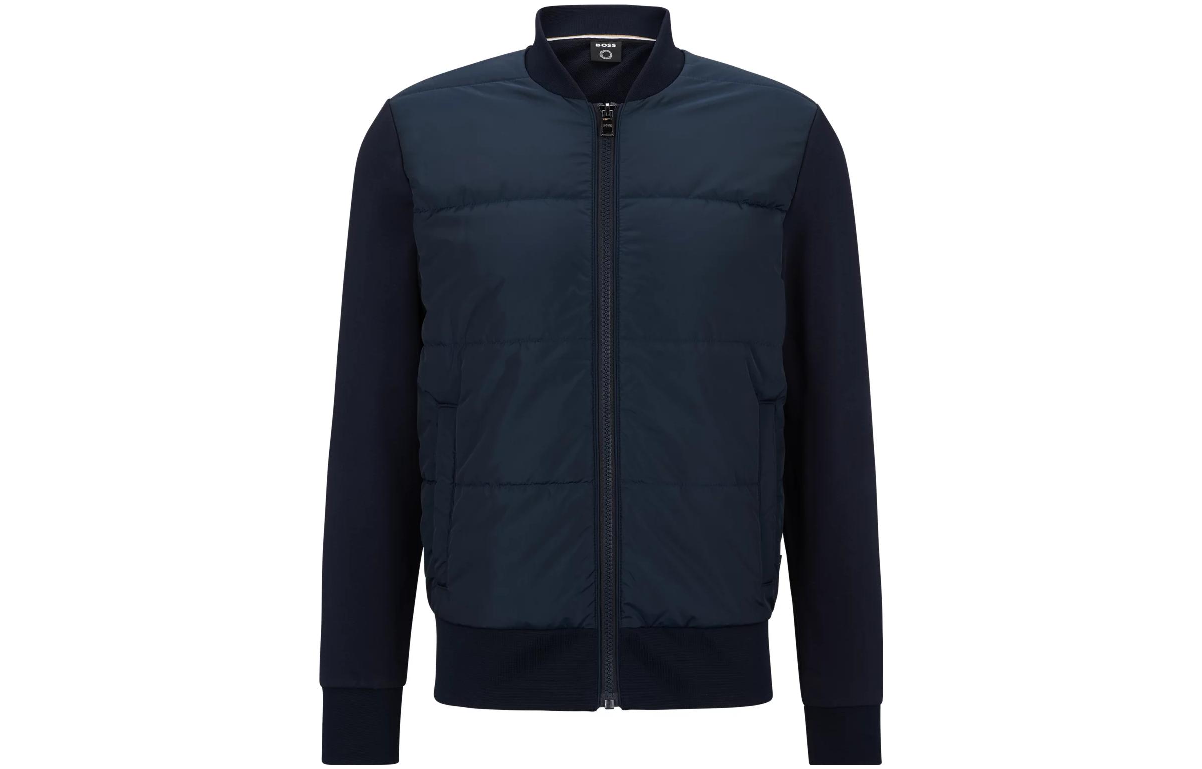 HUGO BOSS SS23 Patchwork Zip-Up Crewneck Jacket in Navy Blue 50468529-404