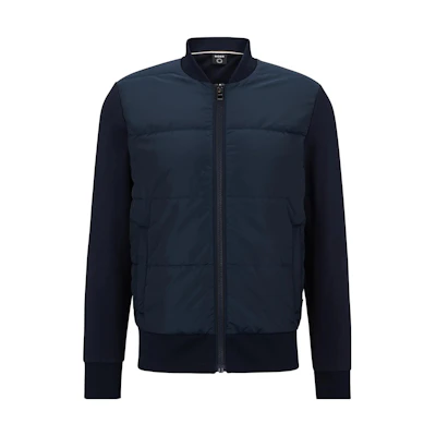 HUGO BOSS SS23 Patchwork Zip-Up Crewneck Jacket in Navy Blue 50468529-404