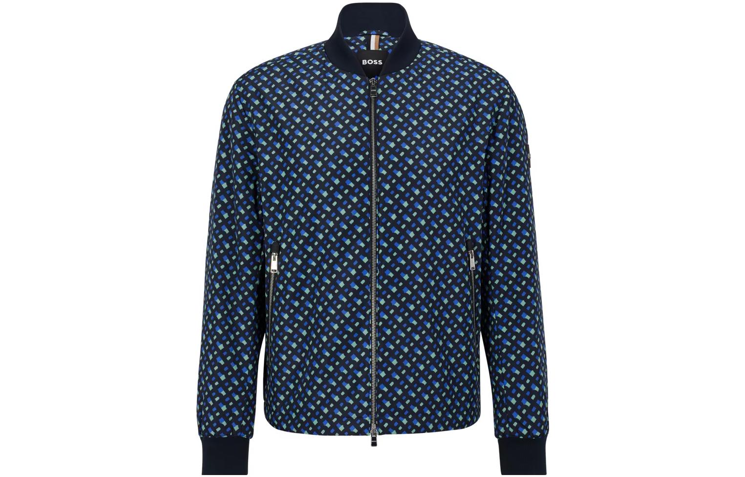 HUGO BOSS SS23 Printed Zip Bomber Jacket Navy Blue () 50486874-433