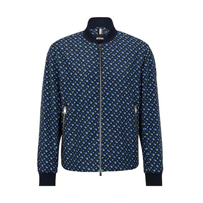 HUGO BOSS SS23 Printed Zip Bomber Jacket Navy Blue () 50486874-433