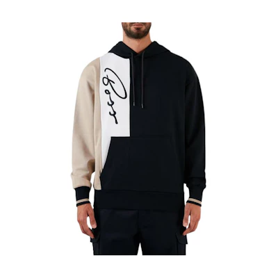 HUGO BOSS SS23 Pullover Sweatshirt Beige and Navy Colorblock Logo SULLIVAN01-50472027-404