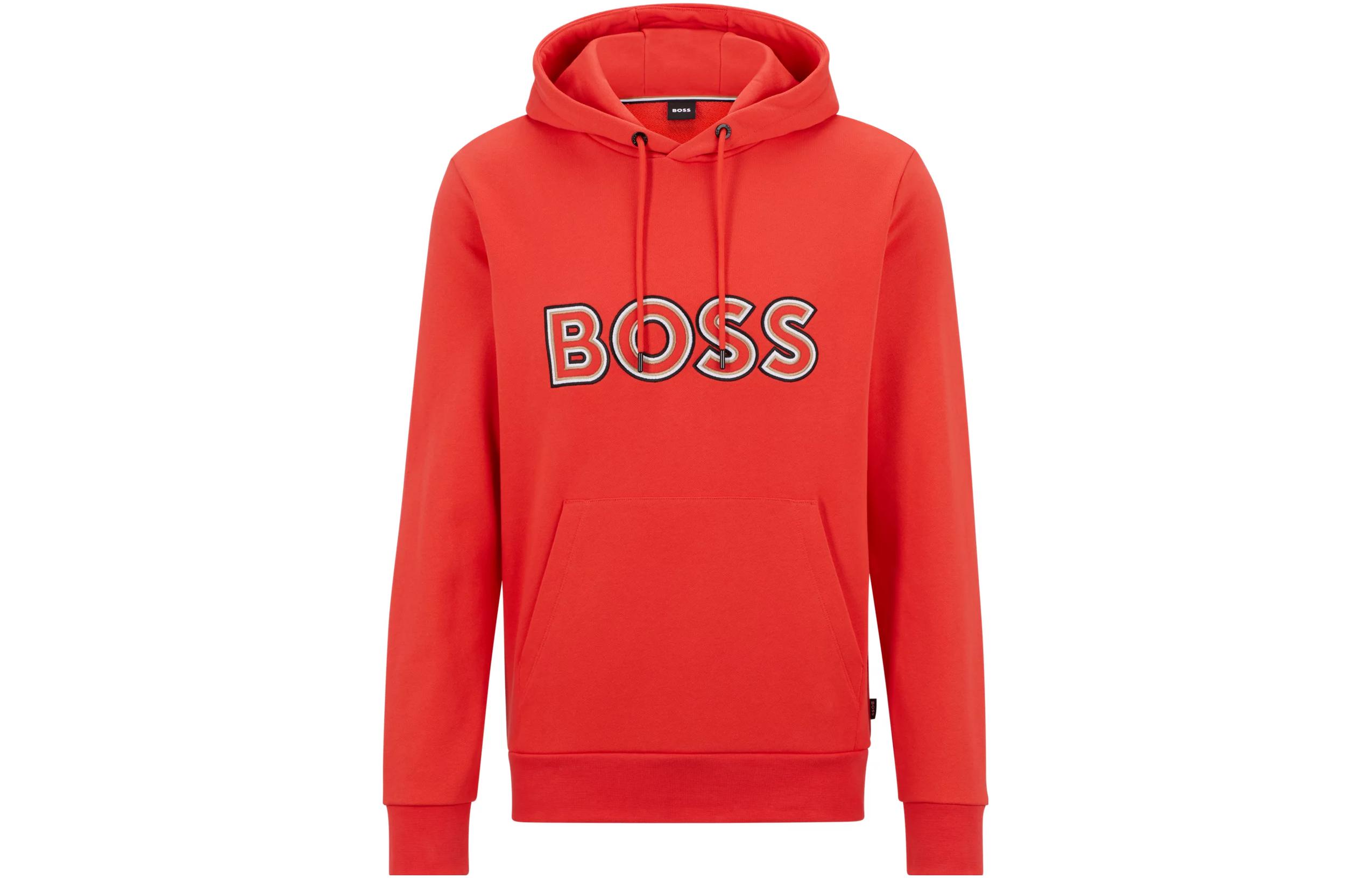 HUGO BOSS SS23 Red Hoodie with Embroidered Logo and Drawstring 50476769-629
