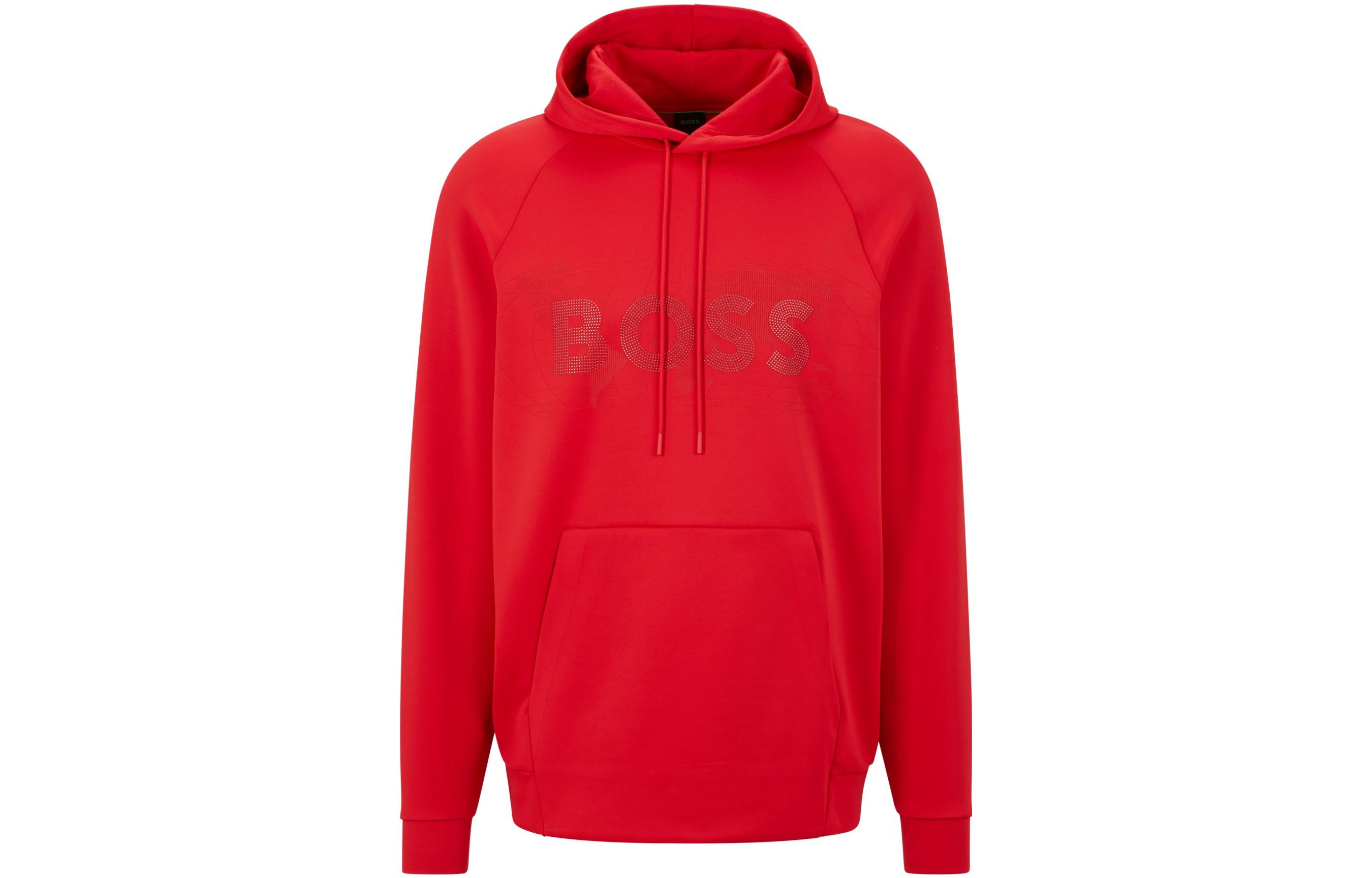 HUGO BOSS SS23 Red Hoodie with Front Logo Print 50485498-624