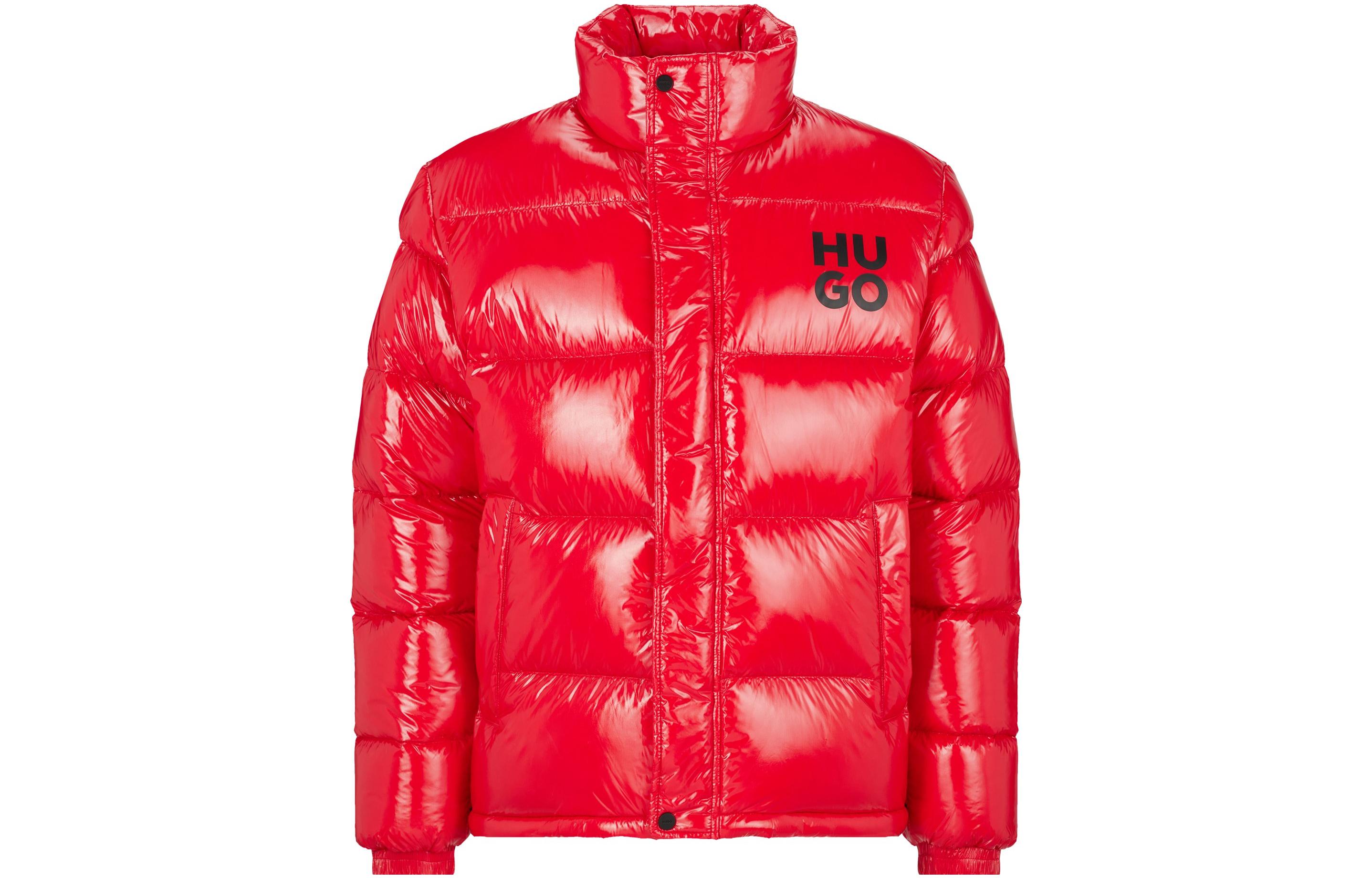 HUGO BOSS SS23 Red Waterproof Down Jacket with Logo Print for Men 50474665-693