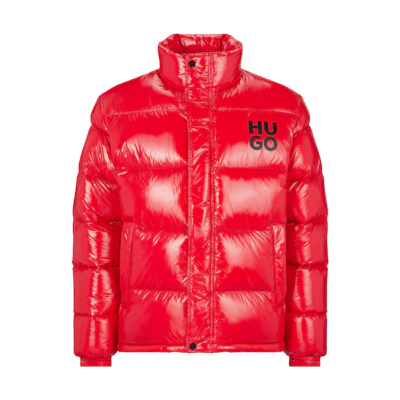 HUGO BOSS SS23 Red Waterproof Down Jacket with Logo Print for Men 50474665-693
