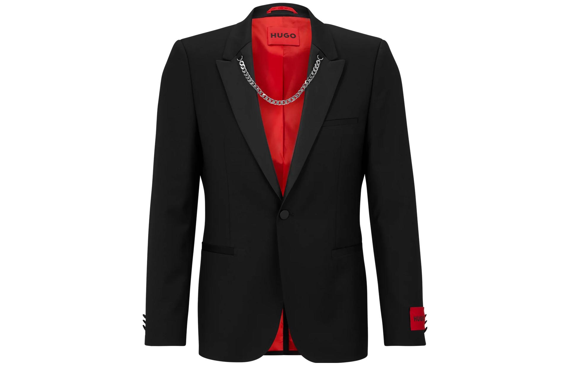 HUGO BOSS SS23 Slim-Fit Chain Detailed Long Sleeve Jacket Black 50483142-001