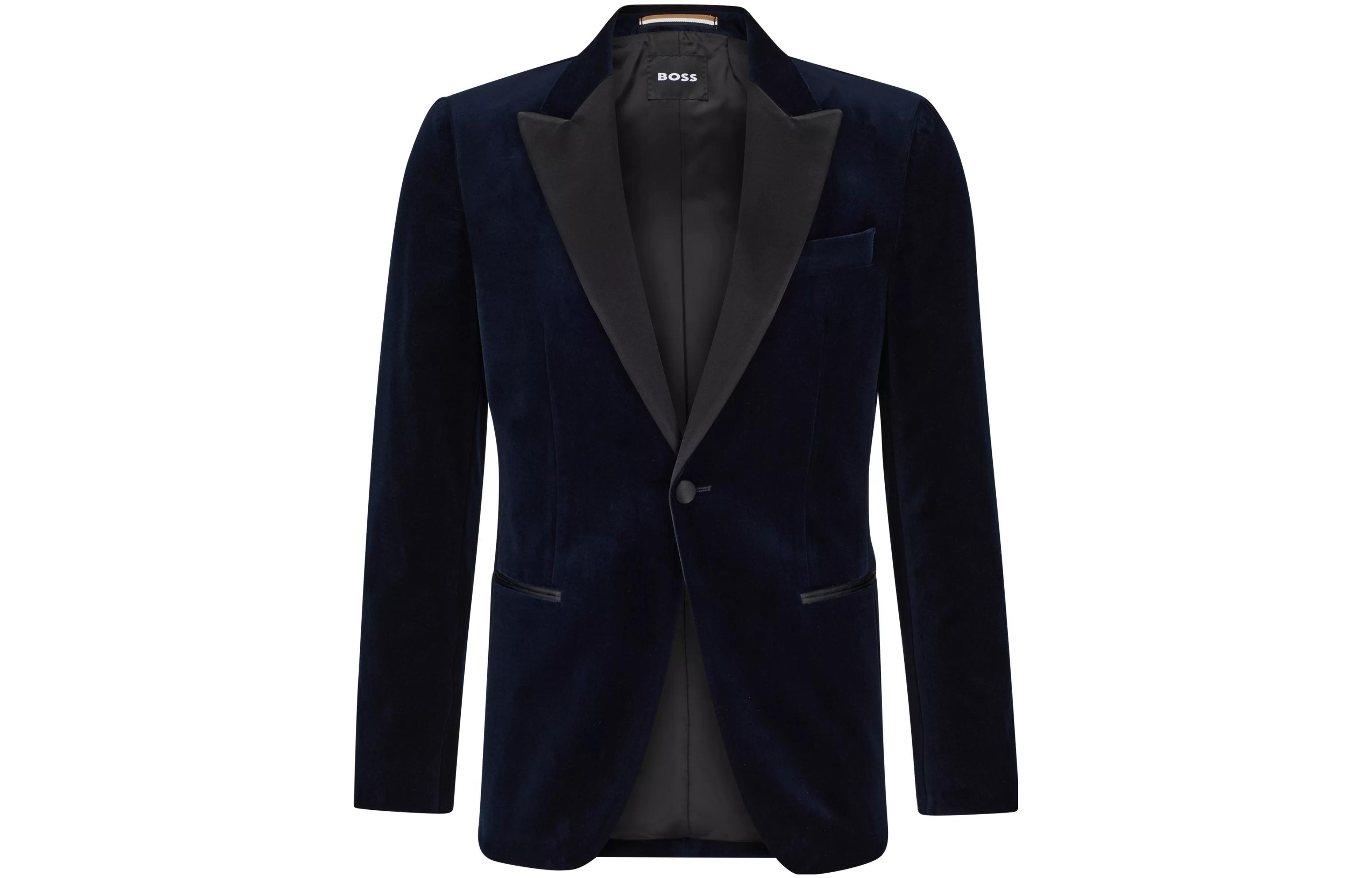 HUGO BOSS SS23 Slim-Fit Solid Long-Sleeve Jacket - Navy Blue 50484709-404