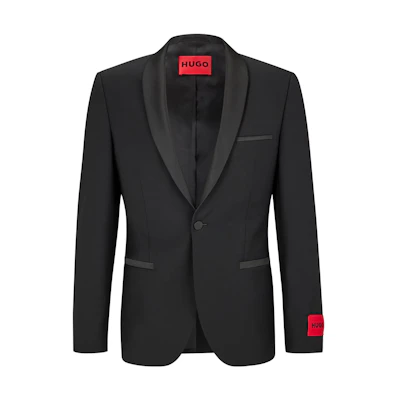 HUGO BOSS SS23 Slim-Fit Tailcoat Blazer Jacket Black 50476333-001