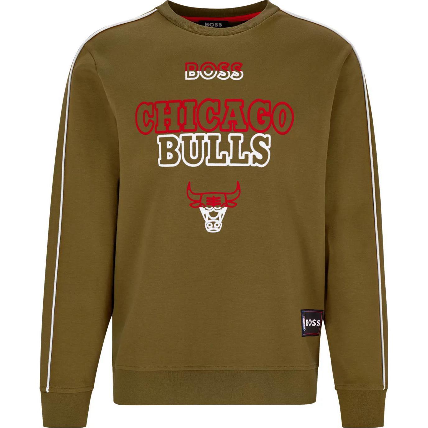 HUGO BOSS SS23 Slim Fit Crewneck Letter Print Sweatshirt Men Olive Green 50477351-346