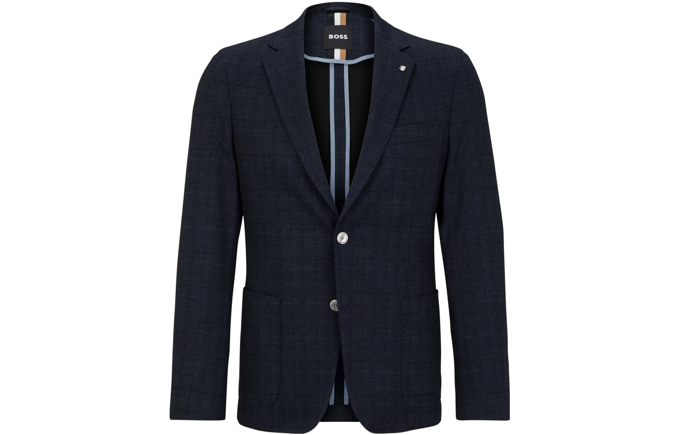 HUGO BOSS SS23 Slim Fit Plaid Long Sleeve Blazer Navy Blue - . 50484777-404