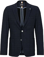 HUGO BOSS SS23 Slim Fit Plaid Long Sleeve Blazer Navy Blue - . 50484777-404 HUGO BOSS SS23 Slim Fit Plaid Long Sleeve Blazer Navy Blue - . 50484777-404