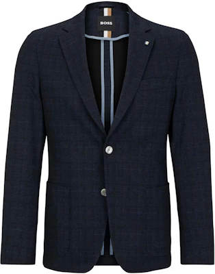 HUGO BOSS SS23 Slim Fit Blazer Lengan Panjang Kotak-Kotak Biru Navy. 50484777-404 Order HUGO BOSS SS23 Slim Fit Blazer Lengan Panjang Kotak-Kotak Biru Navy. 50484777-404