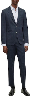 HUGO BOSS SS23 Slim Fit Blazer Lengan Panjang Kotak-Kotak Biru Navy. 50484777-404 Shop HUGO BOSS SS23 Slim Fit Blazer Lengan Panjang Kotak-Kotak Biru Navy. 50484777-404