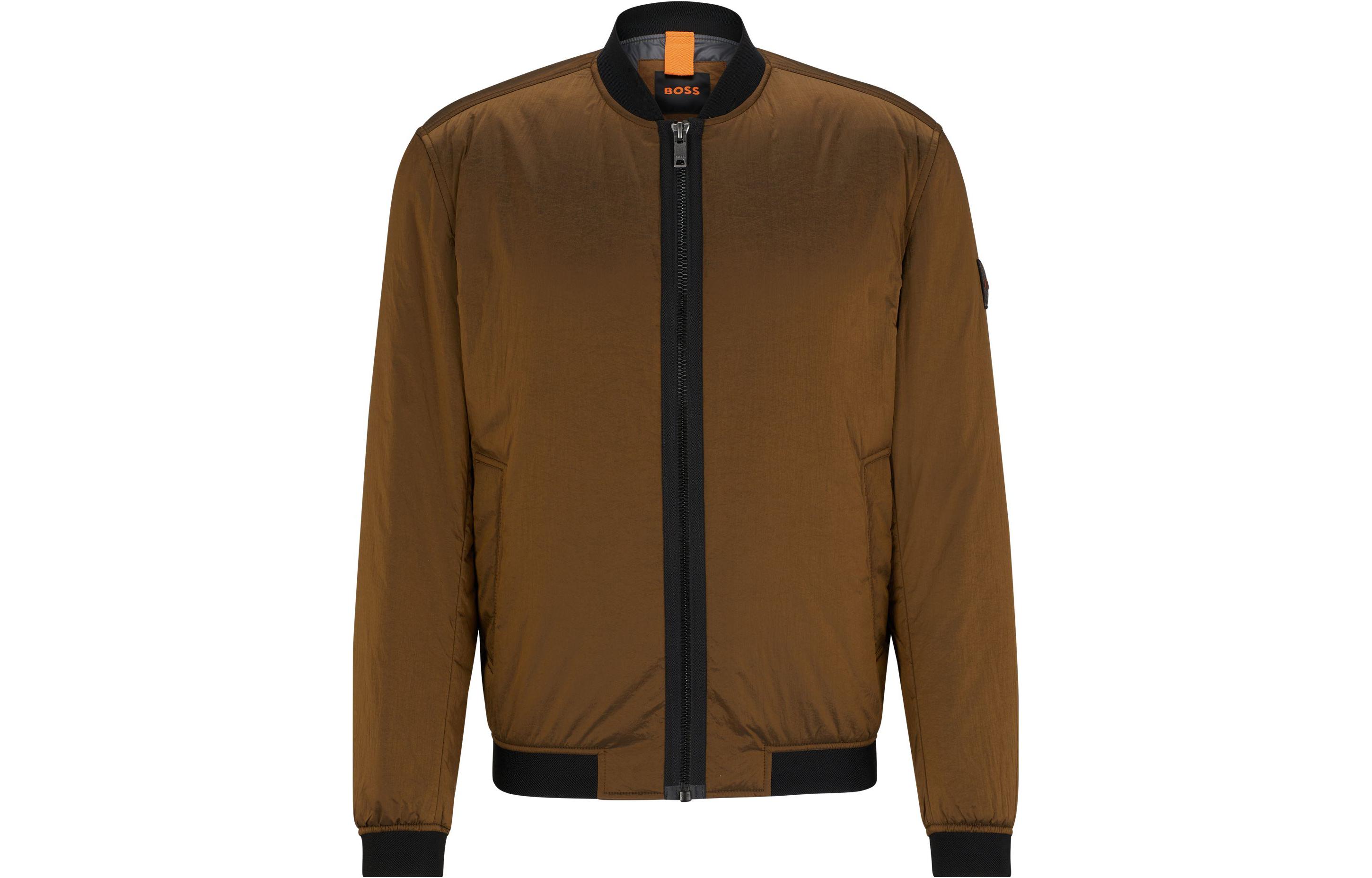 HUGO BOSS SS23 Solid Brown Zip-Up Bomber Jacket 50496479-280