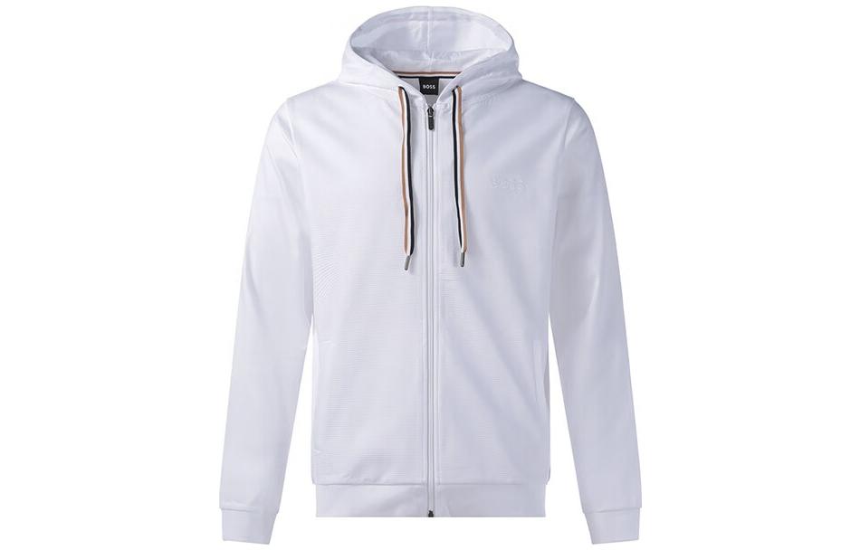 HUGO BOSS SS23 Solid Color Embroidered Logo Zip Sweatshirt White () 50474928-100