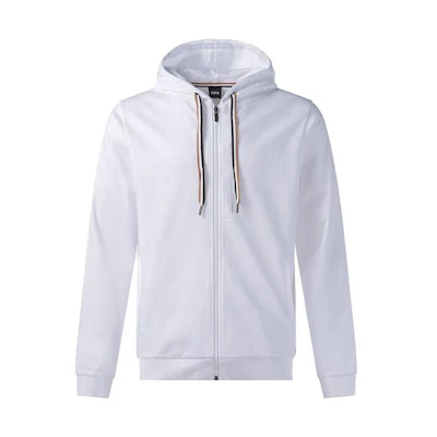 HUGO BOSS SS23 Solid Color Embroidered Logo Zip Sweatshirt White () 50474928-100