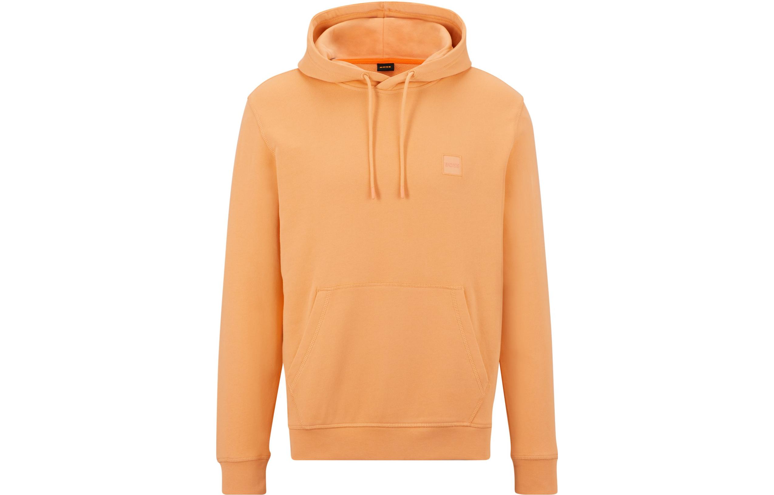 HUGO BOSS SS23 Solid Color Logo Patch Pullover Hoodie Men’s Orange 50468445-833