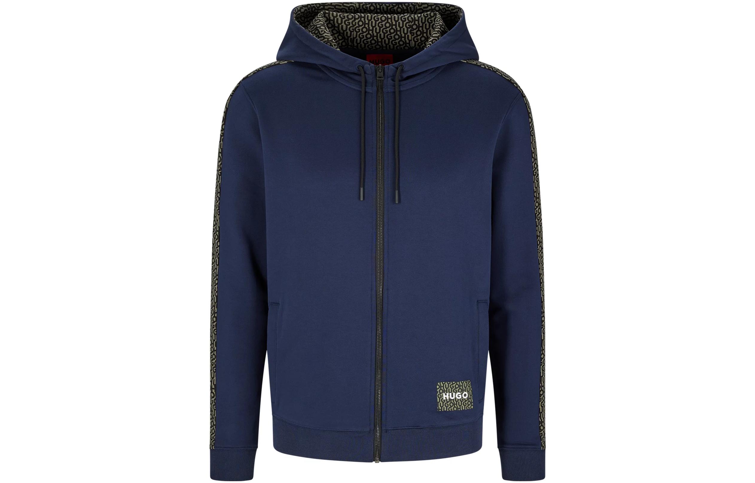 HUGO BOSS SS23 Solid Color Zipper Hoodie Jacket - Dark Blue 50472707-405