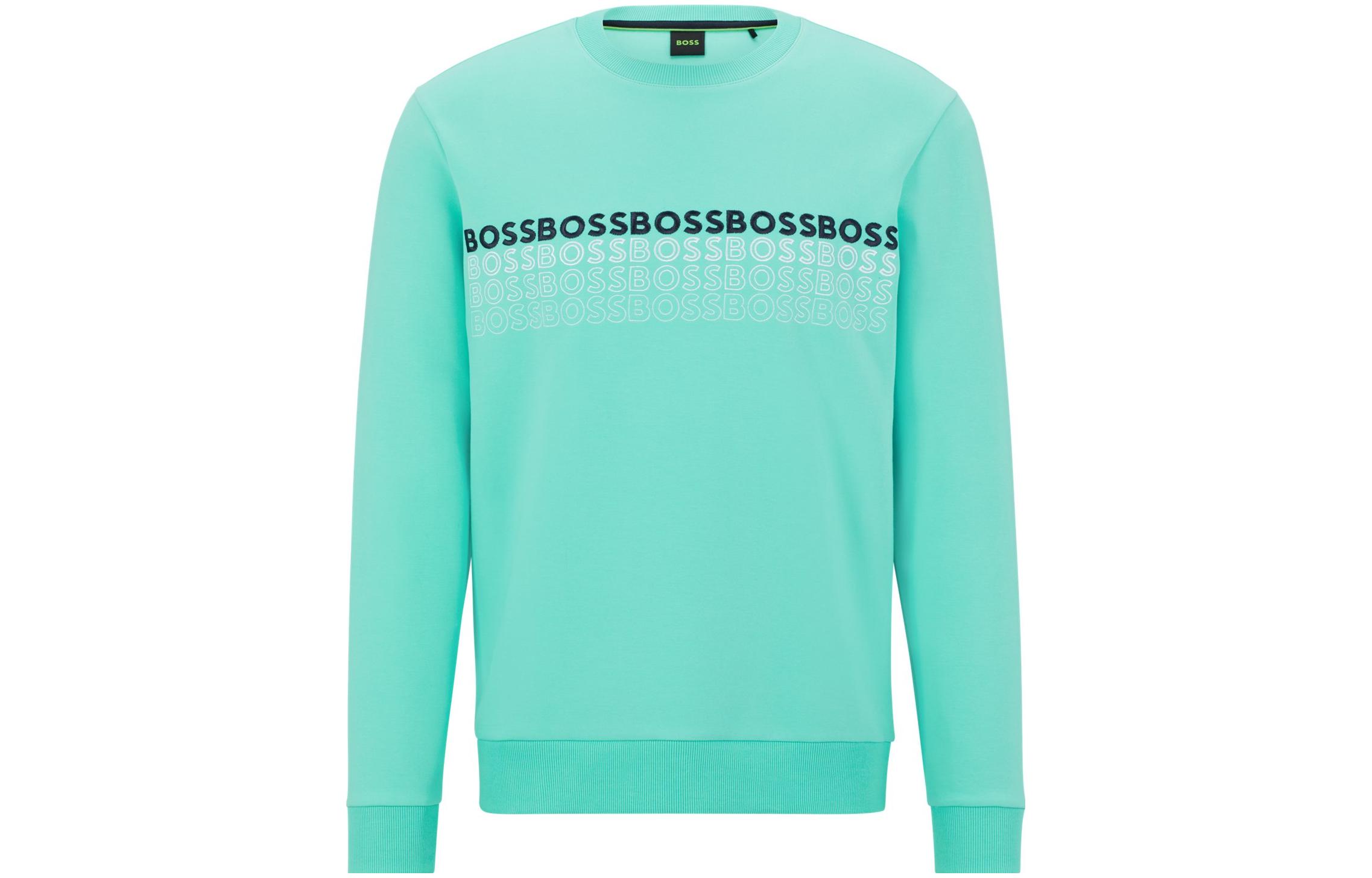 HUGO BOSS SS23 Solid Letter Print Crewneck Pullover Sweatshirt Green Mens 50486684-340