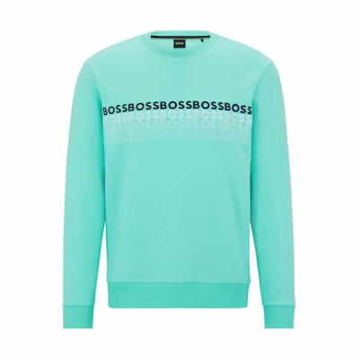 HUGO BOSS SS23 Solid Letter Print Crewneck Pullover Sweatshirt Green Mens 50486684-340