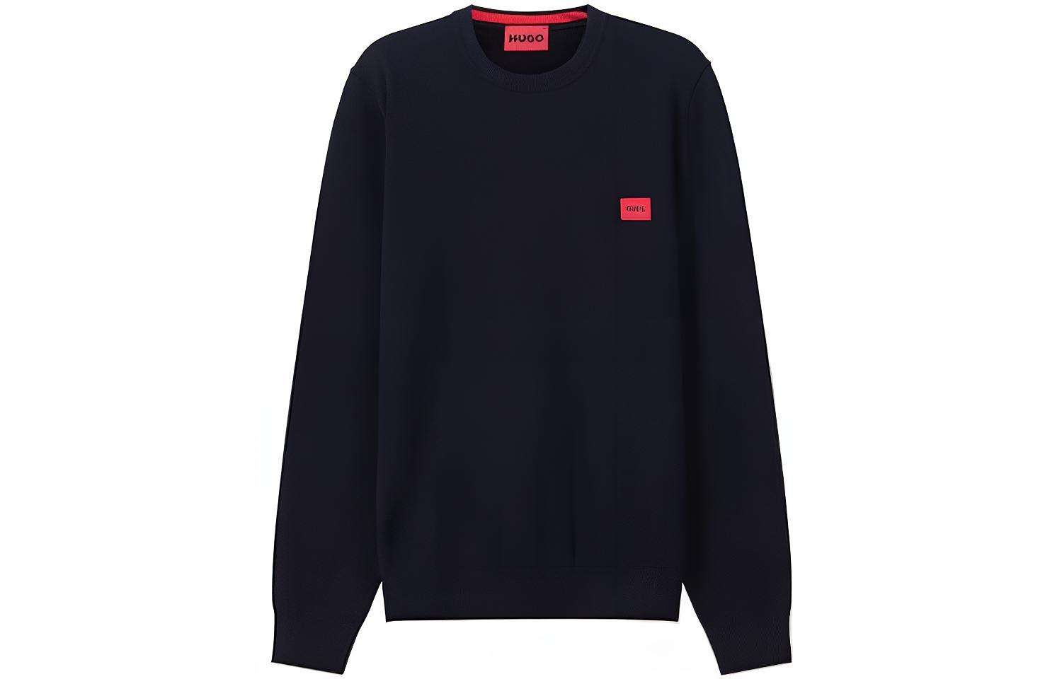 HUGO BOSS SS23 Solid Logo Crewneck Long Sleeve Sweatshirt Men’s Navy Blue 50472311-410