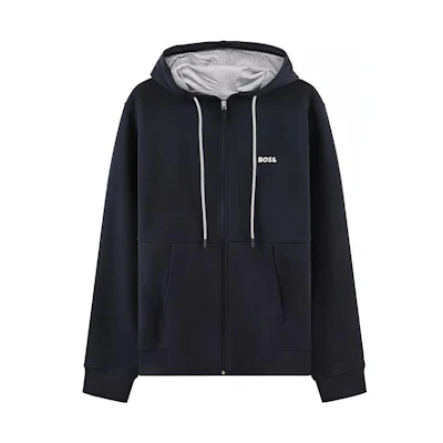 HUGO BOSS SS23 Solid Logo Embroidered Zip-Up Sweatshirt Navy Blue 50483240-402