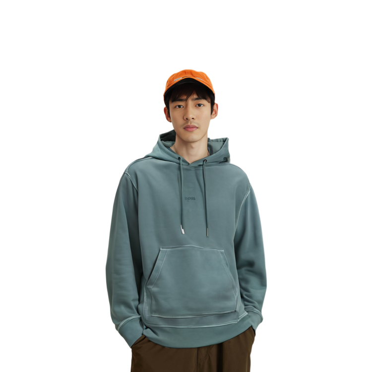 Shop HUGO BOSS SS23 經典字母Logo印花深綠色長袖衛衣 50472411-369