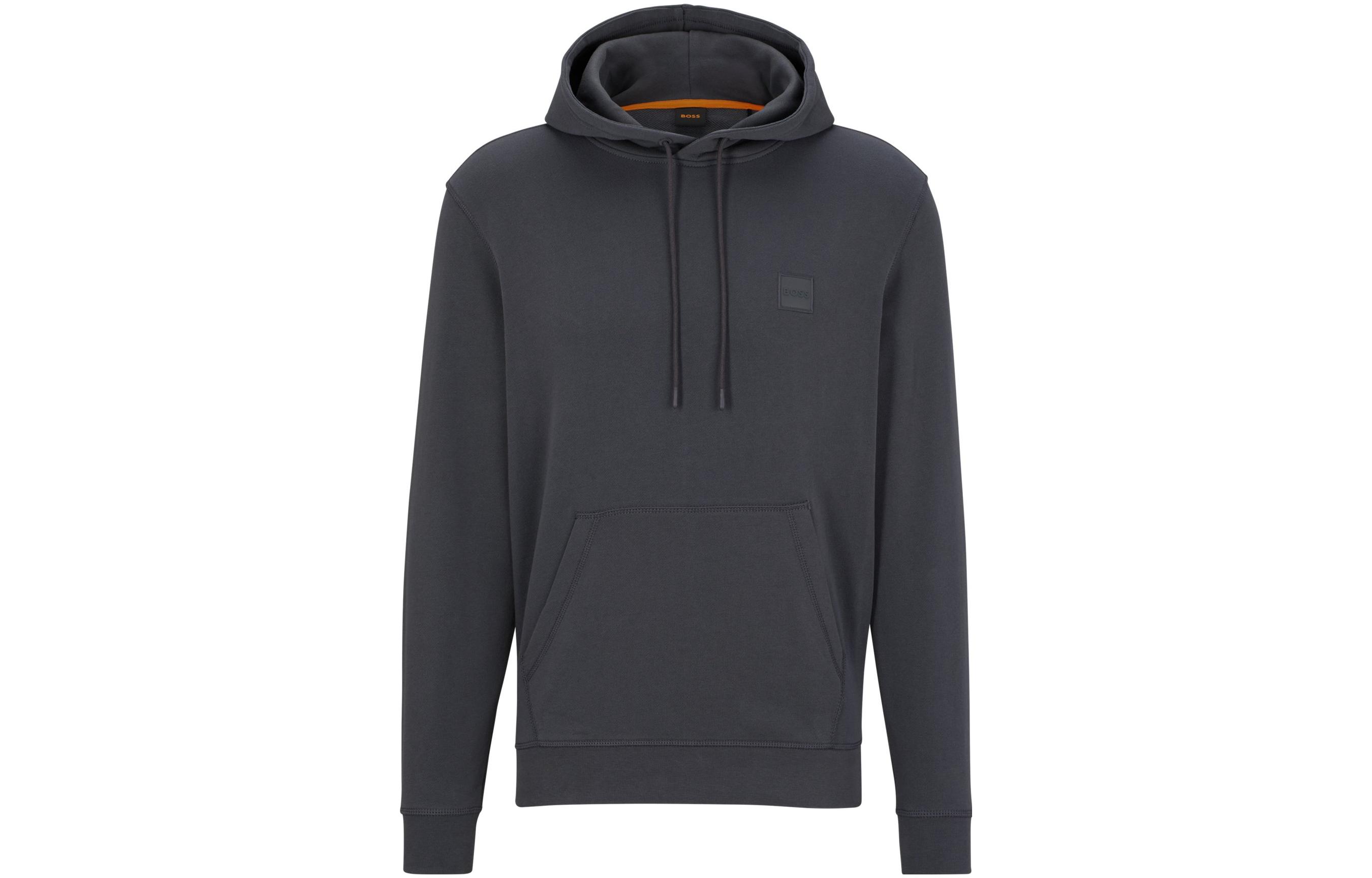 Order HUGO BOSS SS23 灰藍色純色標誌貼布連帽上衣 50468445-022