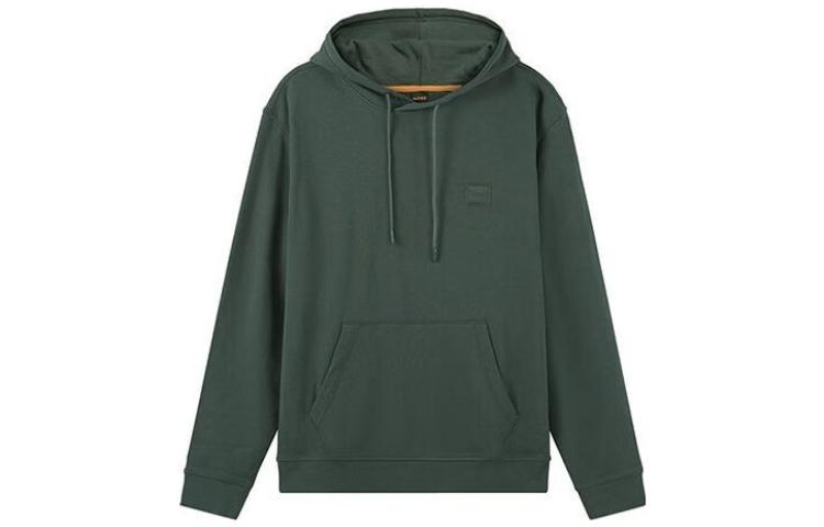HUGO BOSS SS23 Solid Logo Patch Pullover Hoodie Men’s Dark Green 50468445-304