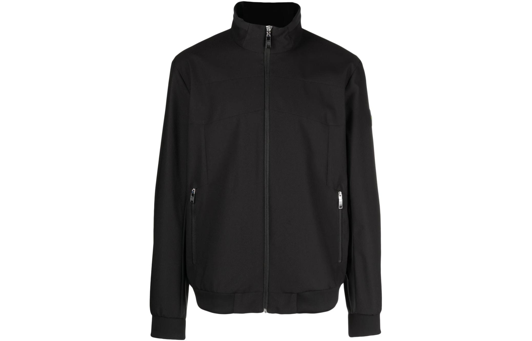 HUGO BOSS SS23 Solid Logo Patch Stand Collar Jacket Men’s Black 50484949-001