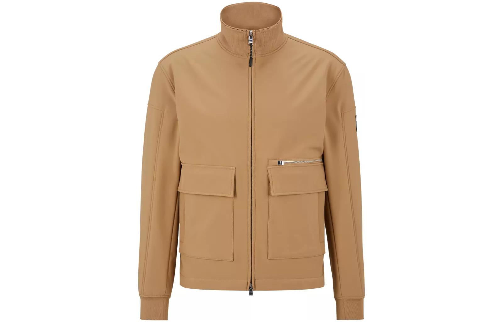 HUGO BOSS SS23 Solid Logo Patch Zip-Up Jacket Light Brown 50481124-260