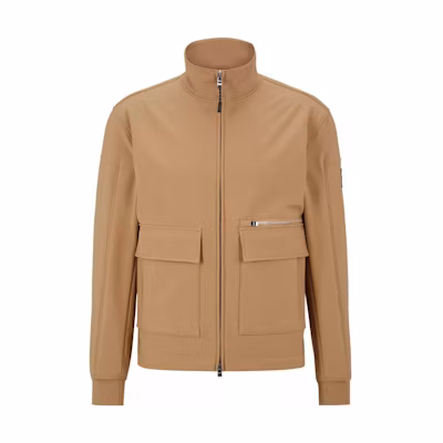 HUGO BOSS SS23 Solid Logo Patch Zip-Up Jacket Light Brown 50481124-260