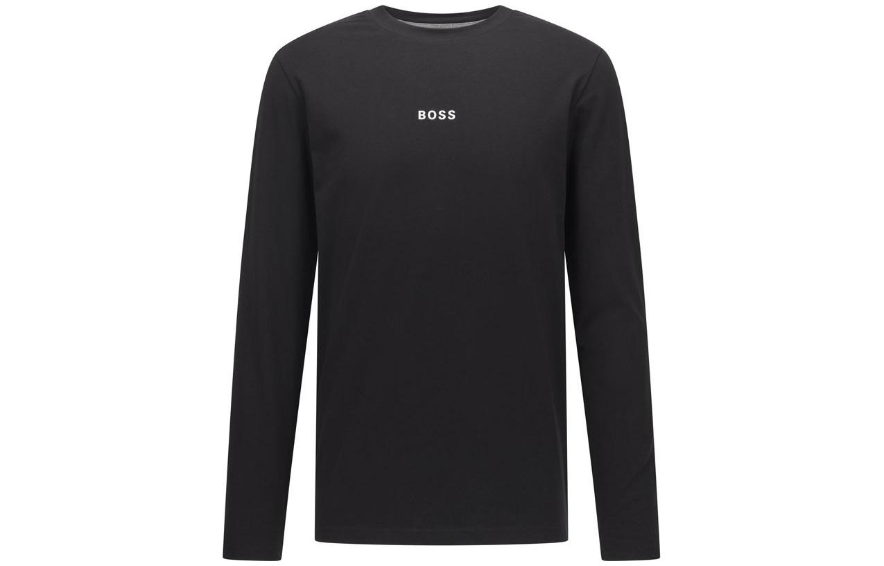 HUGO BOSS SS23 Solid Logo Print Crewneck Long-Sleeve Sweatshirt Men Black 50462807-001