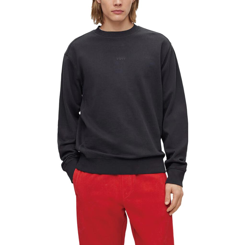 Shop HUGO BOSS SS23 純色標誌印花圓領長袖上衣 50472271-740