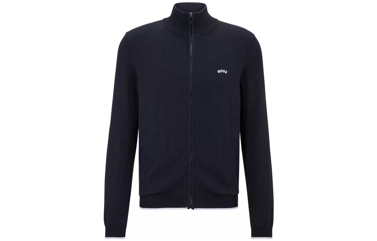 HUGO BOSS SS23 Solid Logo Print Stand Collar Jacket Deep Blue 50482402-402